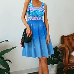 Women's Sleeveless Scoop Neck Summer Beach Casual Midi A Line Dress